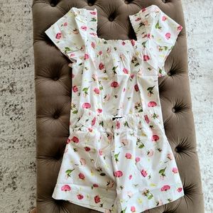 J Crew Smocked cotton poplin pajama short set in rosebud floral